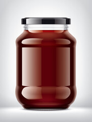 Glass Jar with Cherry or Pomegranate  Juice on Background. 