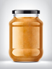 Glass Jar with Jam on Background. 