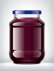 Glass Jar with Grape Juice on Background. 