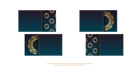 Gradient blue business card with Greek gold pattern for your contacts.