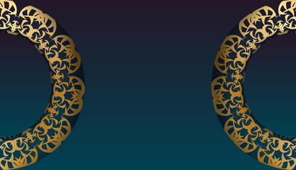 Blue gradient banner with mandala gold ornament for design under your logo