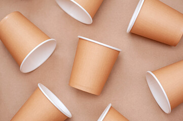 Environmentally friendly disposable tableware. Background from paper cups