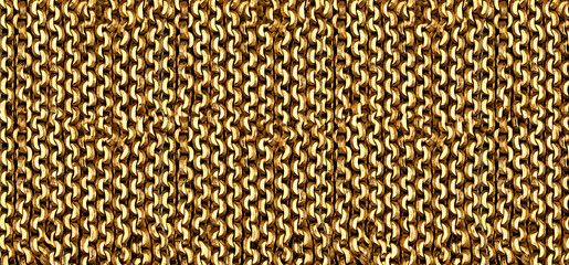 Golden abstract background. Top view of the gold necklace texture. with blank space copy space banner design