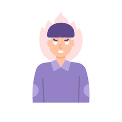 illustration of the facial expression of a man who is angry and annoyed. anger overflowing, emotional. fiery spirit.flat cartoon style. vector design. facial expression