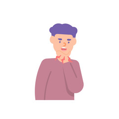 jaw or chin pain, goiter, toothache. illustration of a man holding his chin in celebration of pain. health problems. flat cartoon style. vector element design