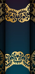 Greeting card template with gradient blue color with luxurious gold ornaments prepared for printing.