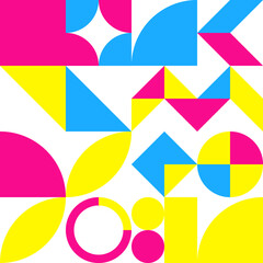 2Geometry minimalistic electric style seamless pattern with rectangles, squares, circles, simple shape and figure. Abstract vector design template for web banner, corporate identity, print fabric.