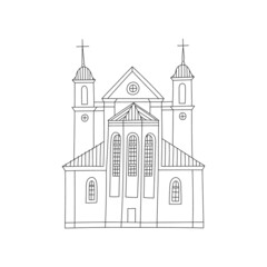 Vector line hand drawn illustration with The Church of Peter and Paul. Minsk, Belarus. Orthodox architecture