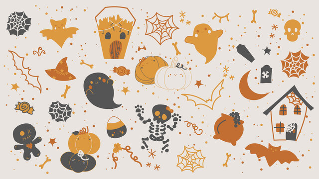 Happy and cute halloween elements set. -  separate elements.