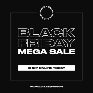 Black Friday Sale Banner. Black Friday Modern Typography Text on Black Background. Square banner vector design template for Black Friday sale advertising, social media post or ad, poster etc.