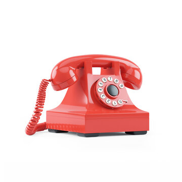 3d illustration of a red retro phone