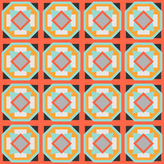 Ceramic tile abstract pattern. Geometric simple motif. Mexican talavera, portuguese azulejo or spanish majolica.