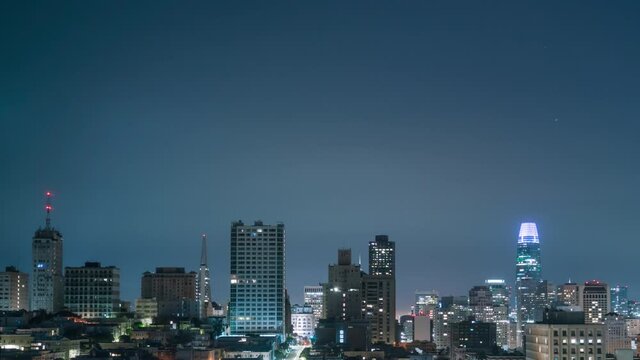 San Francisco Downtown Skyline from Nob Hill Cityscape Time Lapse at Night California USA
