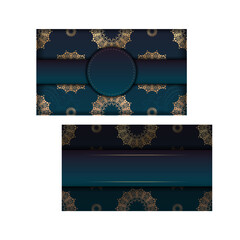 Greeting card template with gradient blue color with Greek gold ornaments for your design.