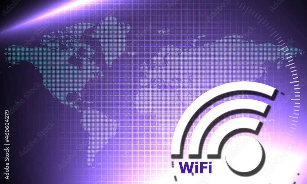 Poster wifi icon with world map as background