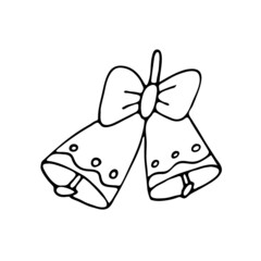 Doodle Christmas bells . Logo, design, template. Black and white vector illustration, hand-drawn. Symbol of holidays: Christmas, New Year, Wedding, Birthday, and other holidays.