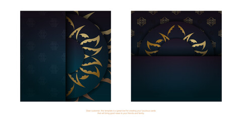 Template Congratulatory Brochure with gradient blue color with vintage gold ornament for your congratulations.