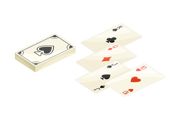 Poker playing cards board game flat vector illustration on white background