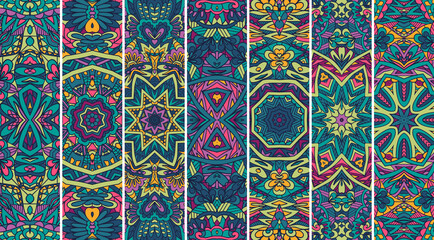 Ethnic geometric vertical banner psychedelic print.