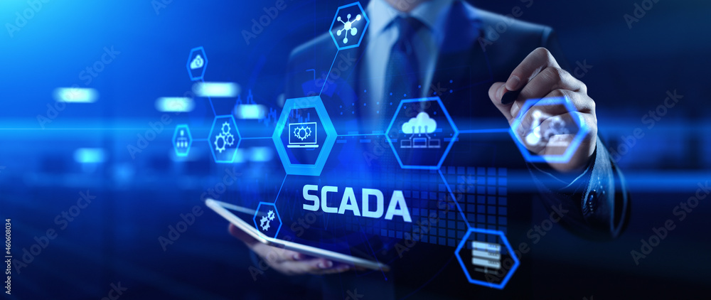 Poster scada supervisory control and data acquisition software system manufacturing technology concept.