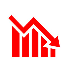 Red arrow going down stock icon on white background. Bankruptcy, financial market crash icon for your web site design, logo, app, UI. graph chart downtrend symbol.chart going down sign.