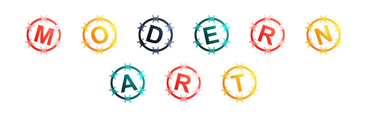 Modern Art - text written in colorful circles on white background