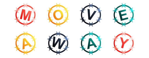 Move Away - text written in colorful circles on white background