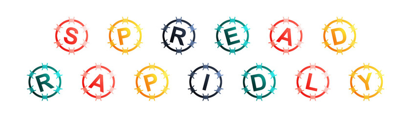 Spread Rapidly - text written in colorful circles on white background