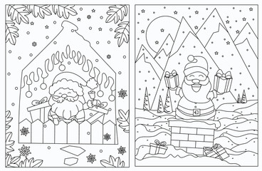 Obraz premium Coloring Page Outline of Santa Claus at Christmas. Merry Christmas Holiday. Coloring book for kids