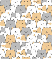 Funny cats vector seamless pattern. Cat cartoon colorful print.