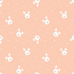 Bunny cartoon pink vector seamless pattern. Baby bunnies pink print.