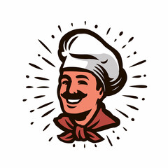 Chef portrait with hat. Design element for restaurant or cafe menu. Food concept vector illustration