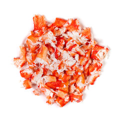 Gourmet food. Seafood crab meat on white