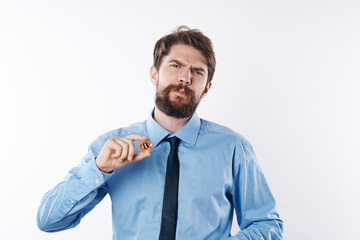 emotional man with cryptocurrency bitcoin virtual money investment economy