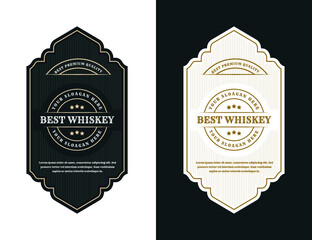 Obraz premium Whiskey Bourbon Vintage luxury antique logo border frame western engraving labels for beer wine whiskey alcohol product box packaging label vector printable design template