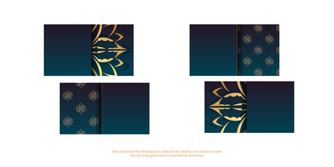 Gradient blue business card with greek gold ornaments for your business.