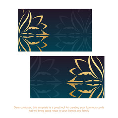 Gradient blue business card with Greek gold ornaments for your personality.