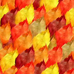 Naklejka na ściany i meble Seamless pattern. Hand-drawn colorful watercolor pattern of autumn bright leaves for your design.