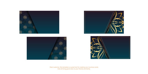 Blue gradient business card with Indian gold pattern for your business.
