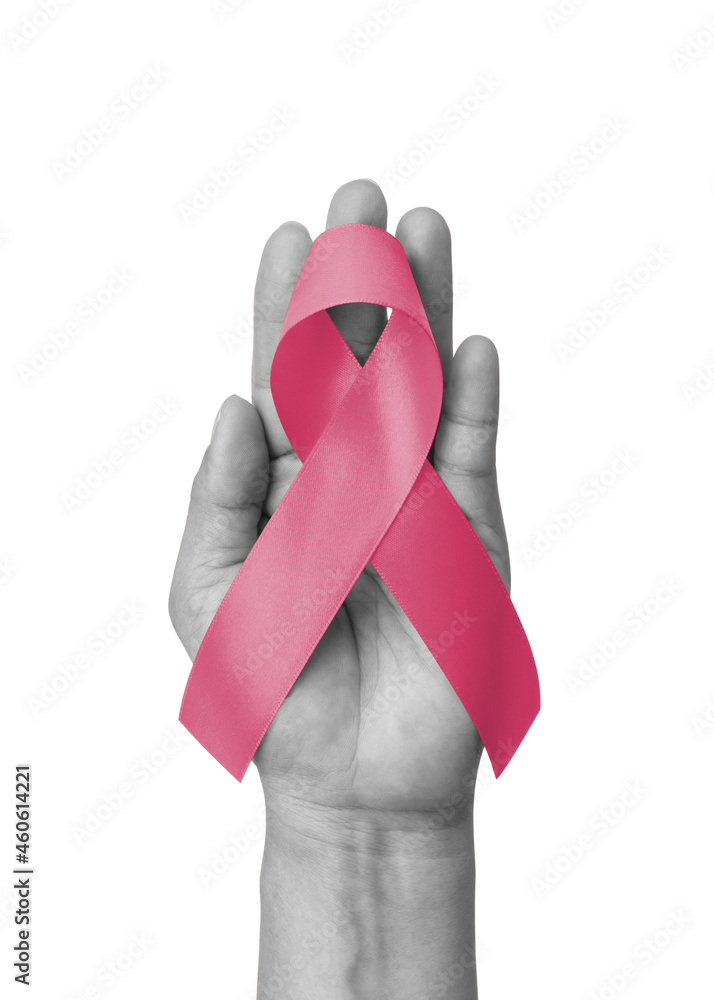 Wall mural pink ribbon for breast cancer awareness in october, wear pink day charity for woman health fighting 