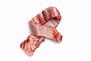 Raw pork ribs on white background.