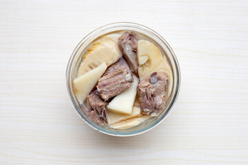 Fresh bamboo shoots with pork ribs soup