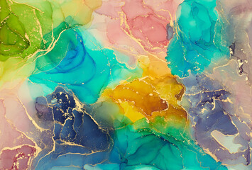 Alcohol ink art.Mixing liquid paints. Modern, abstract colorful background, wallpaper. Marble texture.Translucent colors - 460614663