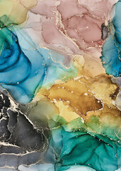 Alcohol ink art.Mixing liquid paints. Modern, abstract colorful background, wallpaper. Marble texture.Translucent colors - 460614813