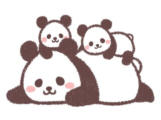 寝そべるパンダと双子のパンダ2