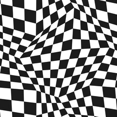 Seamless pattern chessboard distorted deformation black and white