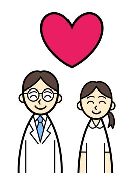 doctor and nurse smiling with love heart