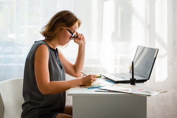 Freelance and business. The young woman the blonde, by holding lens have faces, closely something...