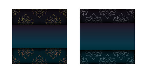Fototapeta na wymiar Greeting flyer template with gradient blue color with greek gold pattern for your design.