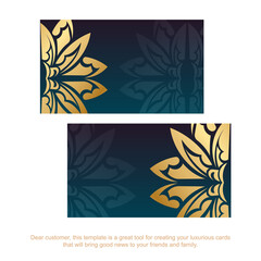 Business card with gradient blue color with luxurious gold ornaments for your personality.